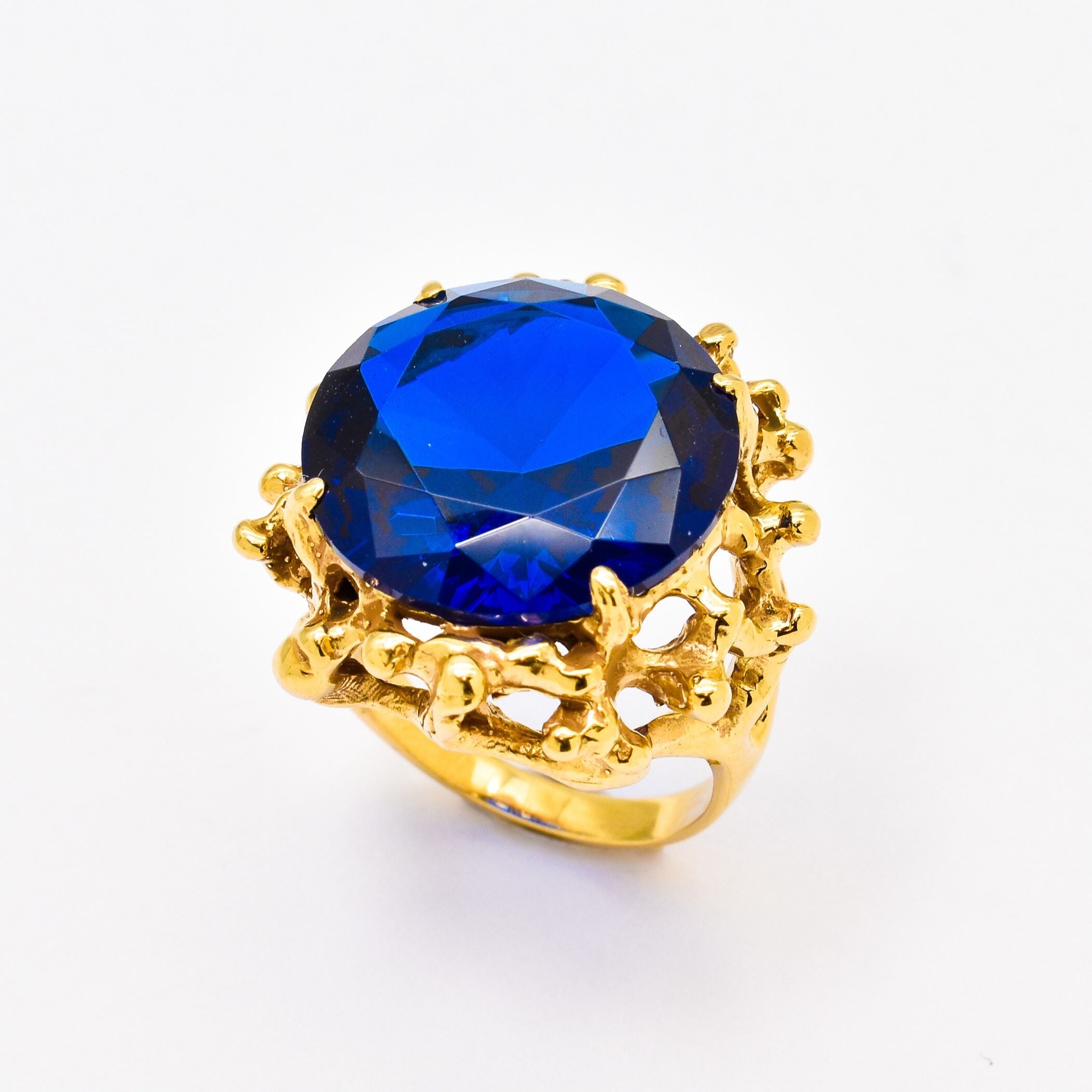 Created Sapphire Ring made in 18k Gold Vermeil with Round Created Blue Sapphire in Prong setting, September Birthstone gift idea, symbolizes sincerity, truth, and faithfulness, ideal for everyday wear and perfect for birthday gifting and special occasions.