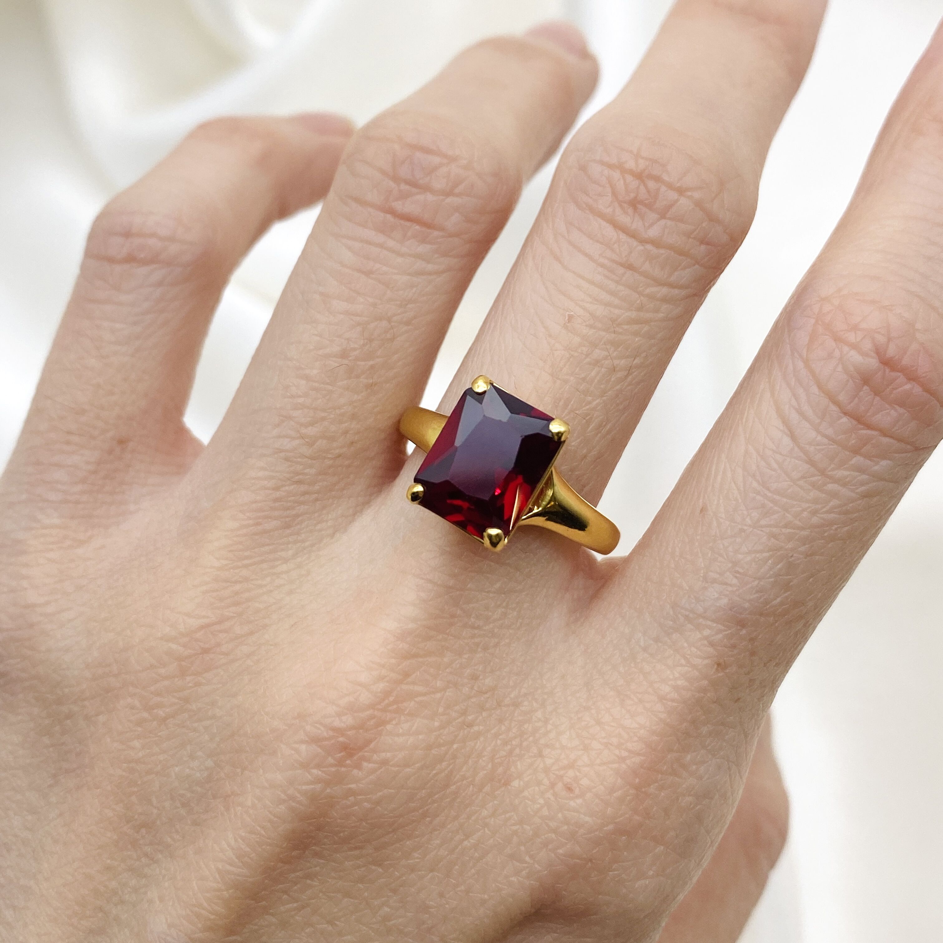 Square Ruby Ring Gold Ruby Ring Red Square Ring Vintage Solitaire