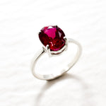 Created Ruby Ring made in 925 Sterling Silver with Oval Created Red Ruby in Prong setting, July Birthstone gift idea, symbolizes nobility, purity, and passion, ideal for everyday wear and perfect for birthday gifting and special occasions.