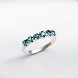 Silver Aquamarine Ring - Half Eternity Band - Blue Aquamarine Ring Ring