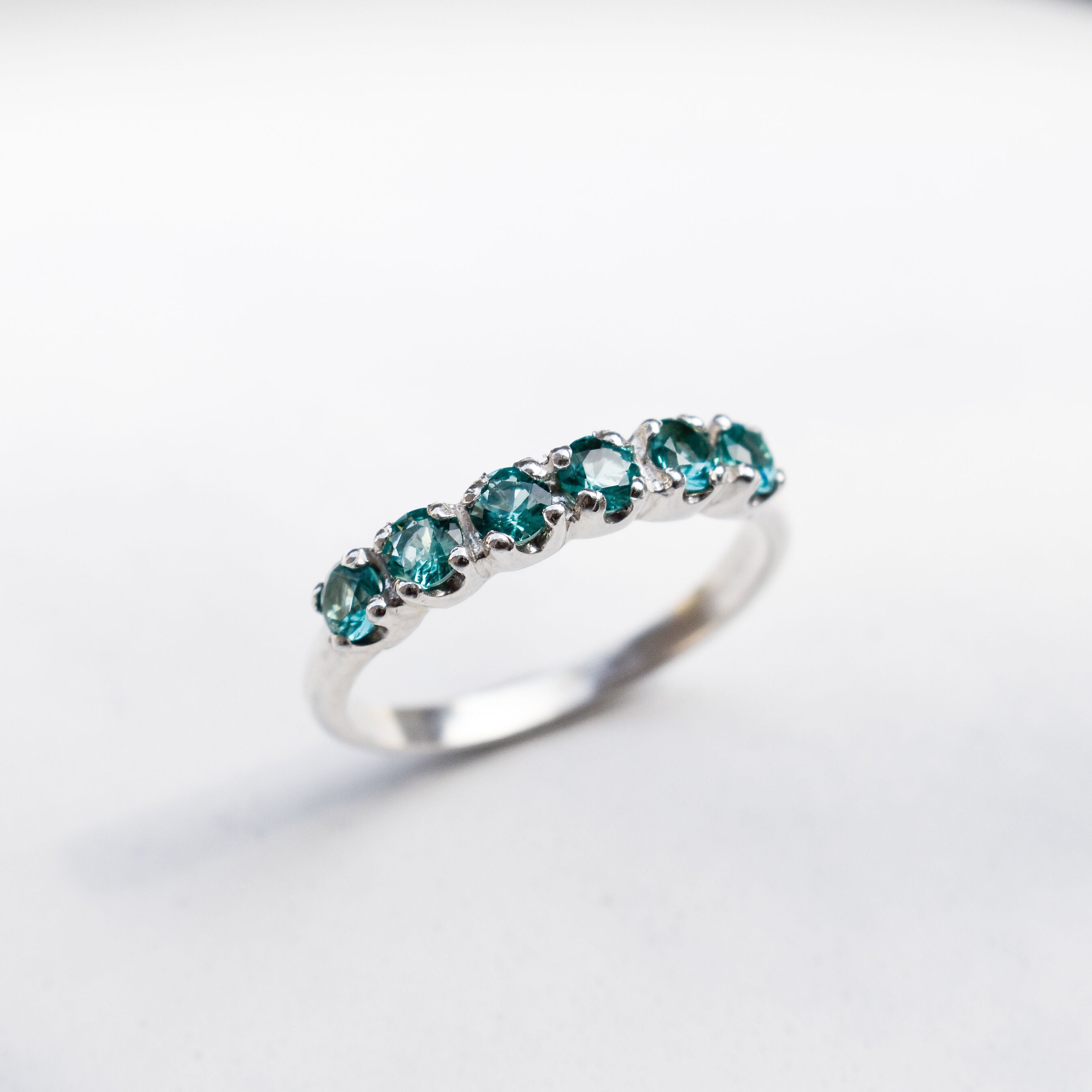 Silver Aquamarine Ring - Half Eternity Band - Blue Aquamarine Ring Ring