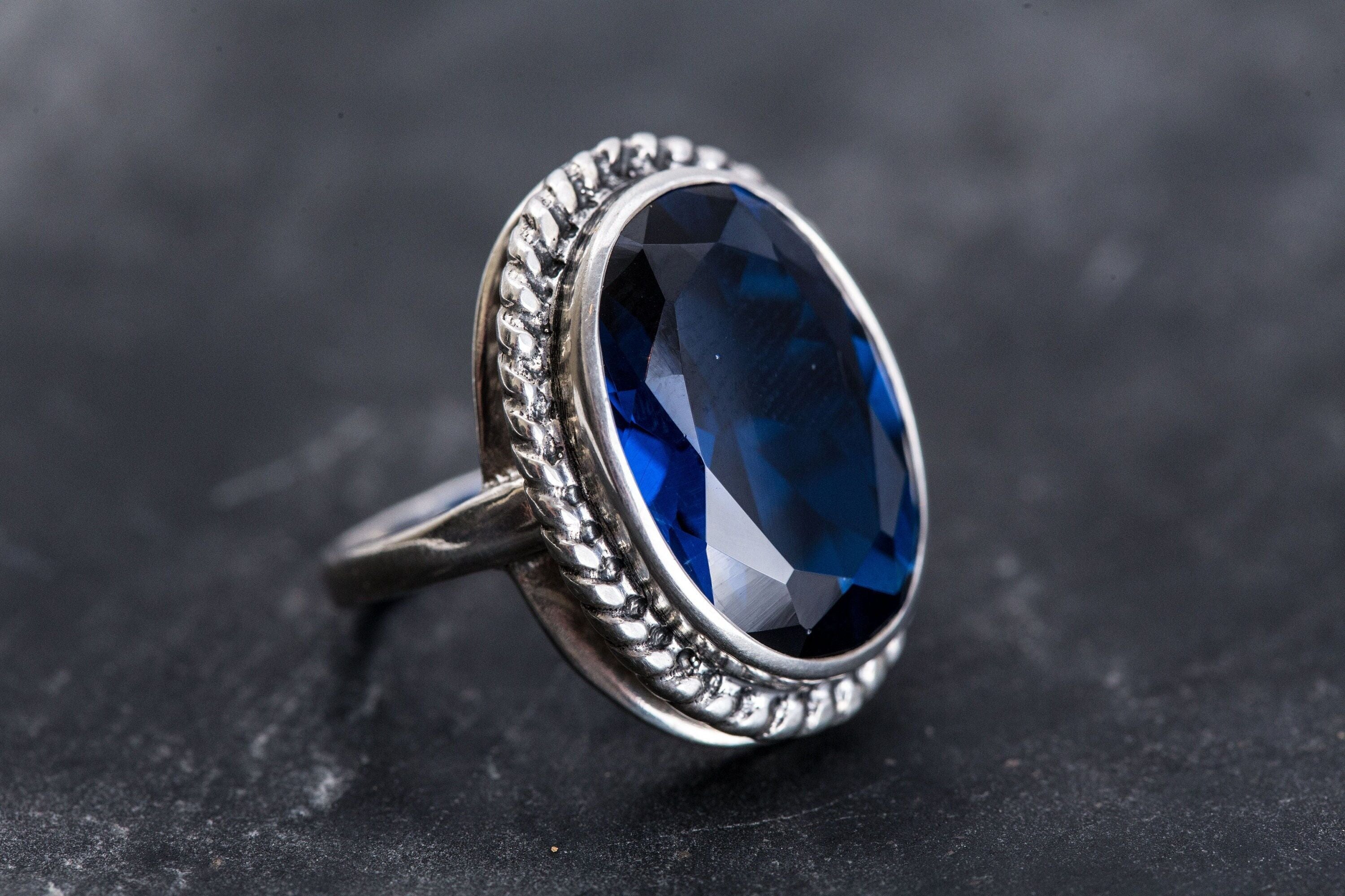 Large Sapphire Ring - Royal Blue Ring - Vintage Cocktail Ring