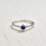Real Gold Sapphire Ring - Dainty Blue Sapphire Ring - Solid White Gold Ring