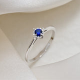 Real Gold Sapphire Ring - Dainty Blue Sapphire Ring - Solid White Gold Ring