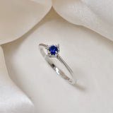 Real Gold Sapphire Ring - Dainty Blue Sapphire Ring - Solid White Gold Ring