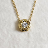 Solid Gold Diamond Necklace - 14k Solid Yellow Gold Necklace - Dainty Round Diamond Necklace