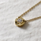 Solid Gold Diamond Necklace - 14k Solid Yellow Gold Necklace - Dainty Round Diamond Necklace