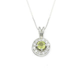 Real August birthstone Peridot pendant with Diamond detailing on silver chain, dainty and feminine, symbolizes renewal and self-confidence, perfect gift for young adults or new journeys.