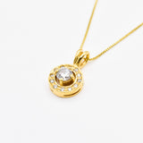 18k Yellow gold plated necklace with Diamond April birthstone in diamond cut and prong setting. Dainty diamond necklace ideal for special occasions and anniversary present. Round Diamond Necklace for eternal love, purity, and inner strength.