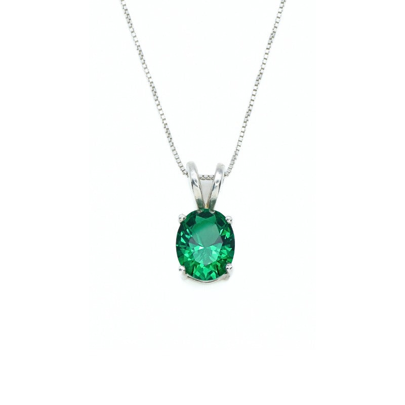 Created Emerald Pendant made in 925 Sterling Silver with Oval Created Green Emerald in Prong setting, May Birthstone gift idea, symbolizes, ideal for everyday wear and perfect for birthday gifting and special occasions.