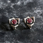 Elegant 925 Sterling Silver earrings showcasing a vibrant Round Natural Ruby, ideal for birthdays and special events.