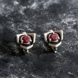 Elegant 925 Sterling Silver earrings showcasing a vibrant Round Natural Ruby, ideal for birthdays and special events.