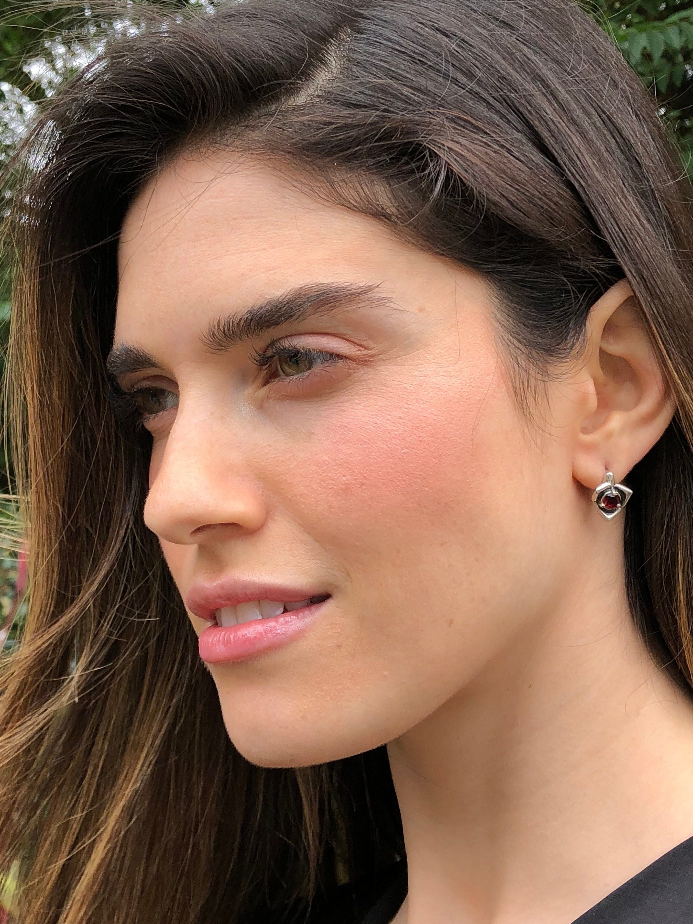 Natural Ruby Earrings in 925 Sterling Silver, featuring a Round Red Ruby, perfect for gifting and daily wear.