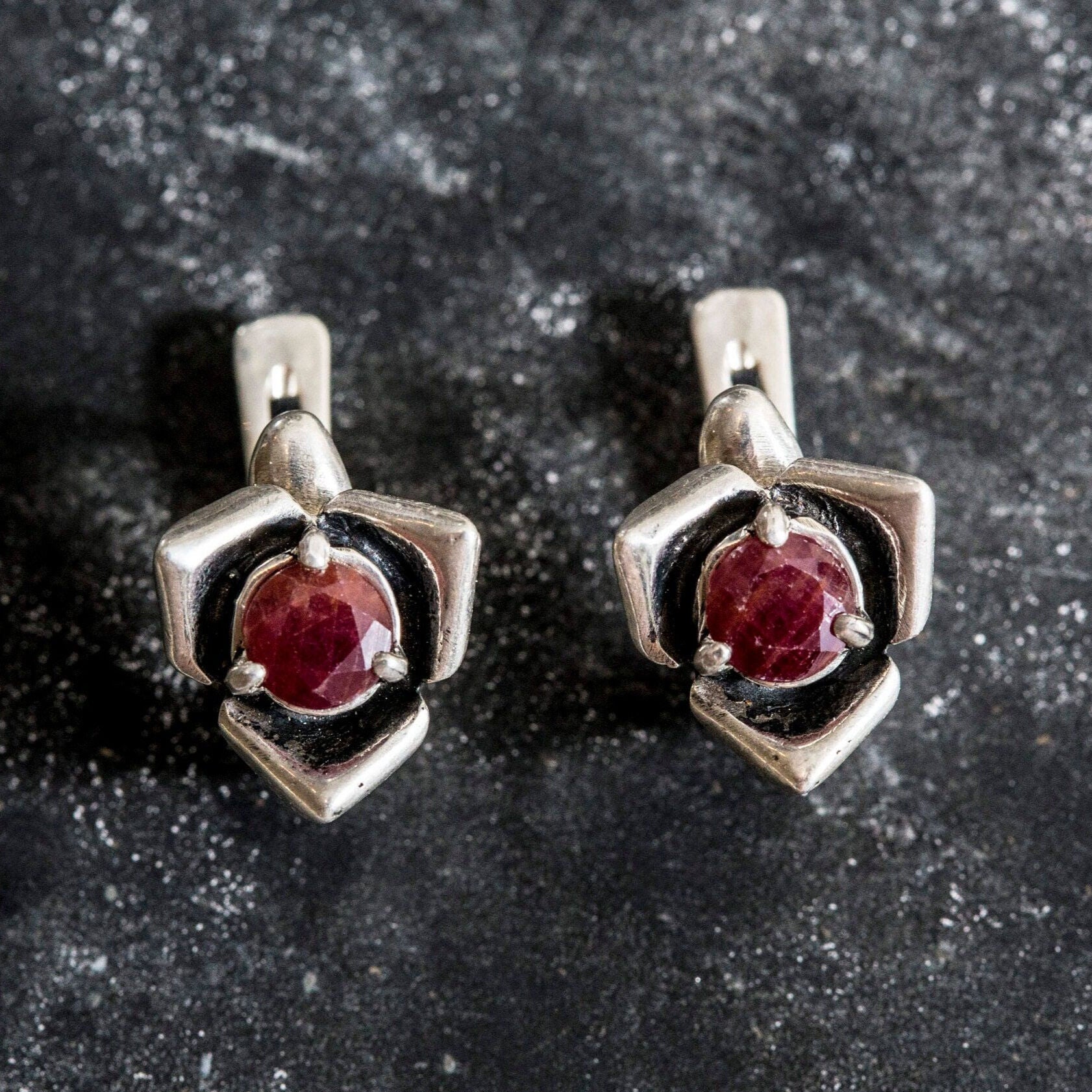 Natural Ruby Earrings made in 925 Sterling Silver with Round Natural Red Ruby in Prong setting, July Birthstone gift idea, symbolizes nobility, purity, and passion, ideal for everyday wear and perfect for birthday gifting and special occasions.