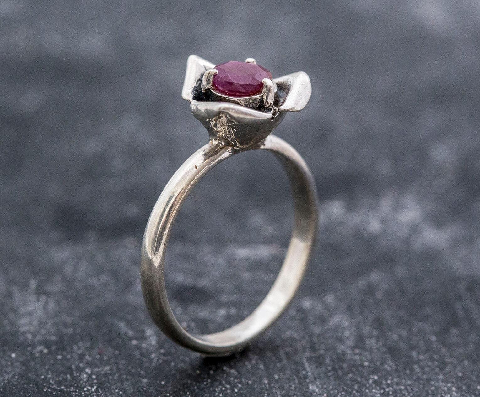 Stunning 925 Sterling Silver ring with a round Natural Ruby, ideal for July birthdays and meaningful gifting.