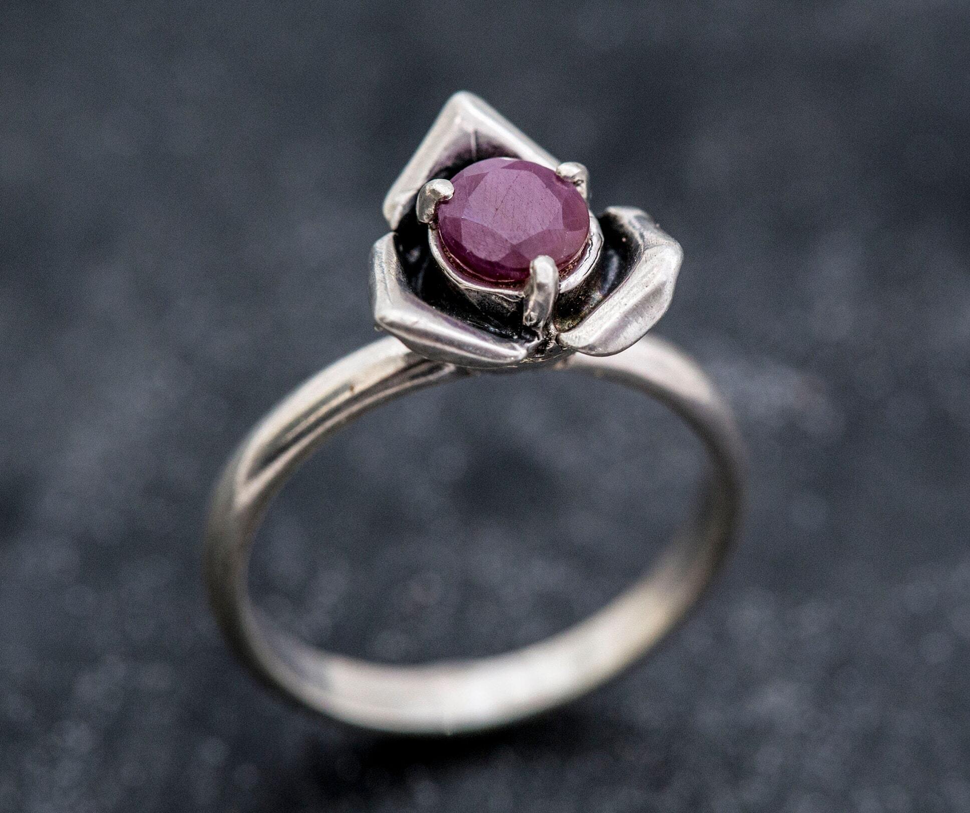 Natural Ruby Ring made in 925 Sterling Silver with Round Natural Red Ruby in Prong setting, July Birthstone gift idea, symbolizes nobility, purity, and passion, ideal for everyday wear and perfect for birthday gifting and special occasions.