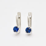 Created Sapphire Earrings made in 925 Sterling Silver with Round Created Blue Sapphire in Solitaire setting, September Birthstone gift idea, symbolizes sincerity, truth, and faithfulness, ideal for everyday wear and perfect for birthday gifting and special occasions.