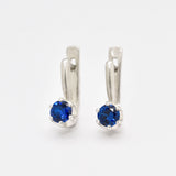 Created Sapphire Earrings made in 925 Sterling Silver with Round Created Blue Sapphire in Solitaire setting, September Birthstone gift idea, symbolizes sincerity, truth, and faithfulness, ideal for everyday wear and perfect for birthday gifting and special occasions.