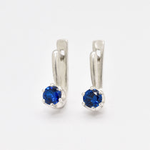 Created Sapphire Earrings made in 925 Sterling Silver with Round Created Blue Sapphire in Solitaire setting, September Birthstone gift idea, symbolizes sincerity, truth, and faithfulness, ideal for everyday wear and perfect for birthday gifting and special occasions.