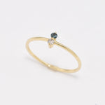 Dainty Solid 14k Yellow Gold Ring set with Certified Diamond, and Real Blue Diamond gemstones. 