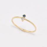 Dainty Solid 14k Yellow Gold Ring set with Certified Diamond, and Real Blue Diamond gemstones. 