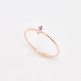 Dainty Solid Rose Gold Ring set with Natural Diamond, and Real Ruby, in 14 Solid Rose Gold
