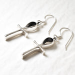 Silver Ankh Earrings, Religious Cross Dangling Earrings Gift For Her