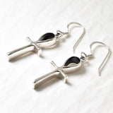 Silver Ankh Earrings, Religious Cross Dangling Earrings Gift For Her