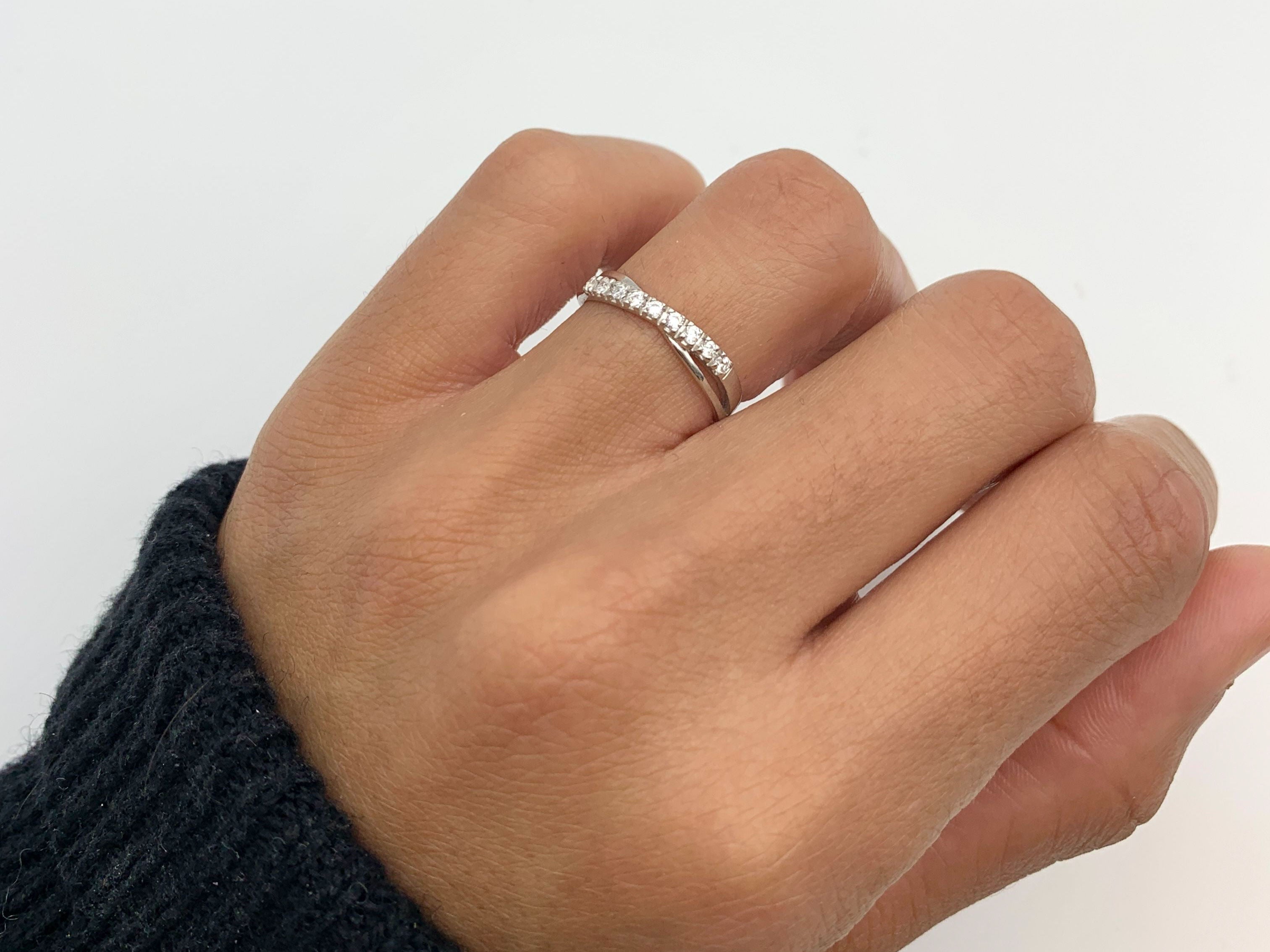 Minimalist Diamond Ring, Diamond Eternity Ring, Stackable Silver Band worn on ring finger