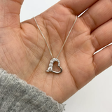 Diamond Heart Necklace - Silver Heart Necklace - Brilliant Heart Necklace