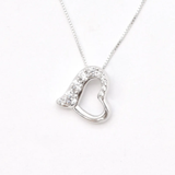 Diamond Heart Necklace - Silver Heart Necklace - Brilliant Heart Necklace