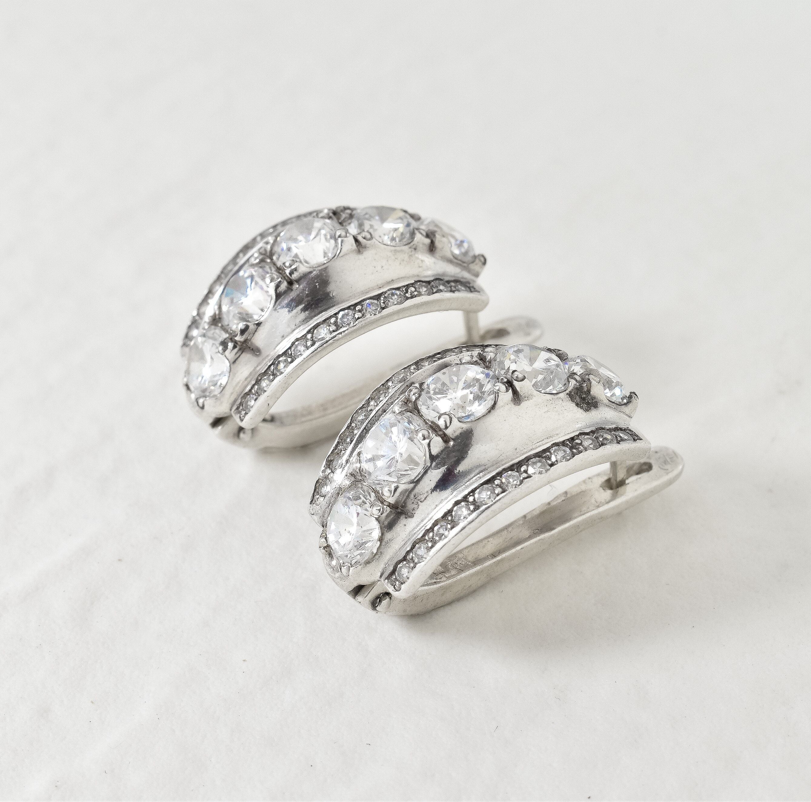 Diamond Earrings set in Solid 925 Sterling Silver, Huggie Diamond Earrings for Women