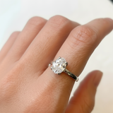 Diamond Oval Ring - Elegant Sparkly Solitaire in 925 Sterling Silver. Perfect for casual wear or as a thoughtful gift.