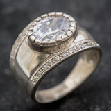 Diamond Statement Ring - Silver Dome Band - Chunky Diamond Ring