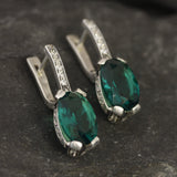 Drop Emerald Earrings - Green Vintage Earrings - Antique Oval Earrings