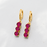 Ruby Dangling Earrings - Three Stone Earrings - Red Vertical Earrings
