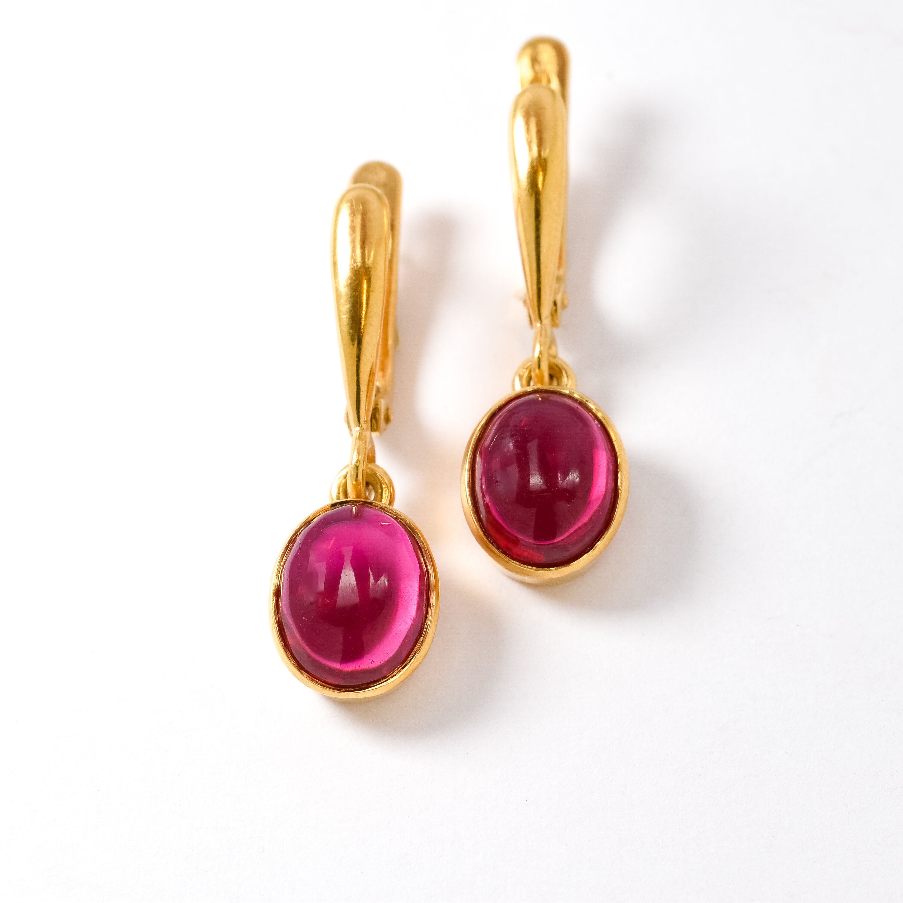 Natural Ruby Earrings made in 18k Gold Vermeil with Oval Natural Red Ruby in Bezel setting, July Birthstone gift idea, symbolizes nobility, purity, and passion, ideal for everyday wear and perfect for birthday gifting and special occasions.