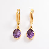 Dangling Amethyst Earrings - Purple Oval Earrings - Vintage Bezel Earrings