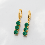 Created Emerald Earrings made in 18k Gold Vermeil with Round Created Green Emerald in Three-Stone setting, May Birthstone gift idea, symbolizes, ideal for everyday wear and perfect for birthday gifting and special occasions.
