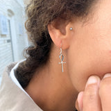 Handcrafted Egyptian Ankh Earrings set in Solid 925 Sterling Silver, Religious Cross Dangling Earrings ideal gift for her