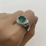 Elegant 925 Sterling Silver ring featuring an oval Created Green Emerald, perfect for May birthdays and daily wear.