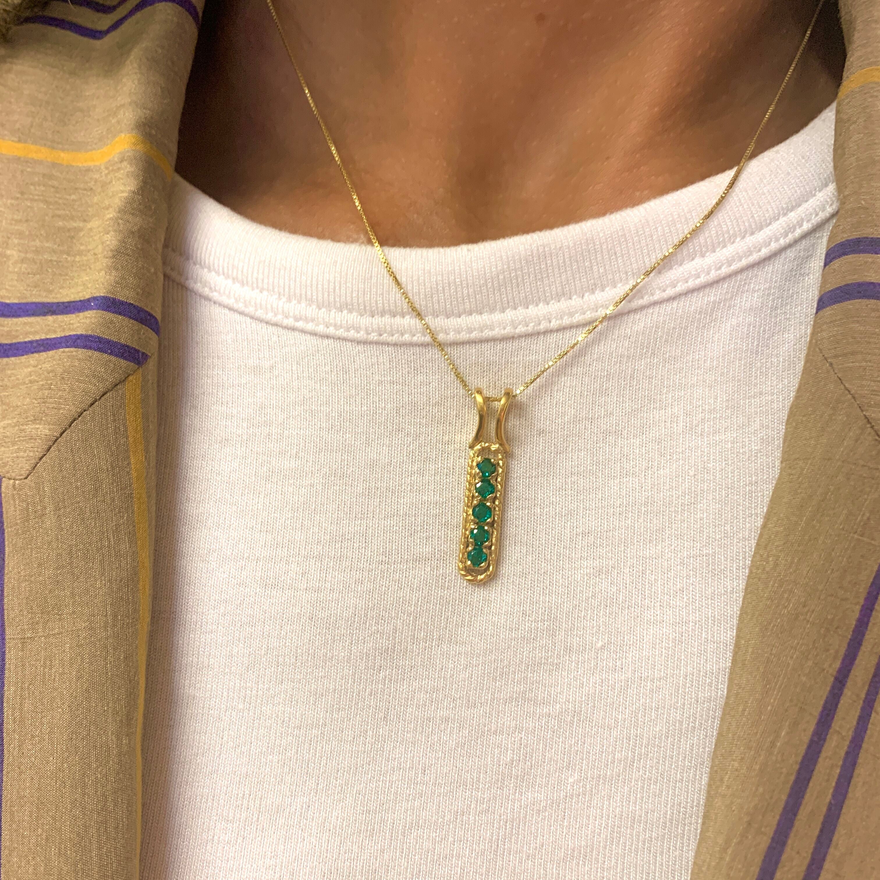 Elegant 18k Gold Vermeil Emerald Pendant with Channel-Set Created Green Emerald, perfect for May birthdays and special occasions.