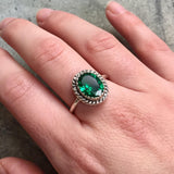 Created Emerald Ring in 925 Sterling Silver, featuring an Oval Green Emerald, ideal for May birthdays and special occasions.