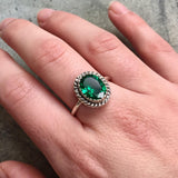 Created Emerald Ring in 925 Sterling Silver, featuring an Oval Green Emerald, ideal for May birthdays and special occasions.