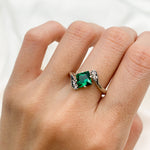 Elegant 925 Sterling Silver ring featuring a square Created Green Emerald, perfect for May birthdays and special occasions.