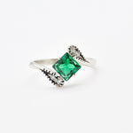 Created Emerald Ring made in 925 Sterling Silver with Square Created Green Emerald in Prong setting, May Birthstone gift idea, symbolizes, ideal for everyday wear and perfect for birthday gifting and special occasions.