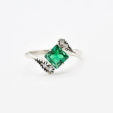 Created Emerald Ring made in 925 Sterling Silver with Square Created Green Emerald in Prong setting, May Birthstone gift idea, symbolizes, ideal for everyday wear and perfect for birthday gifting and special occasions.