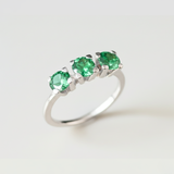 Created Emerald Ring made in 925 Sterling Silver with Round Created Green Emerald in Three-Stone setting, May Birthstone gift idea, symbolizes, ideal for everyday wear and perfect for birthday gifting and special occasions.