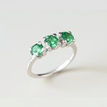Created Emerald Ring made in 925 Sterling Silver with Round Created Green Emerald in Three-Stone setting, May Birthstone gift idea, symbolizes, ideal for everyday wear and perfect for birthday gifting and special occasions.
