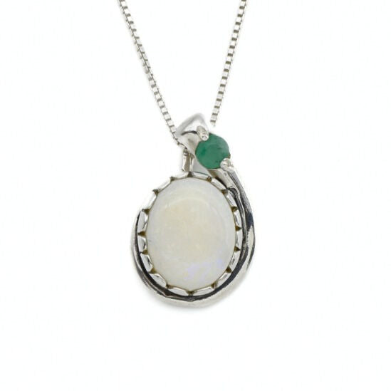 Natural Australian Opal Pendant made in 925 Sterling Silver with Oval Natural White Australian Opal in Prong setting, October Birthstone gift idea, symbolizes hope, purity, and truth, ideal for everyday wear and perfect for birthday gifting and special occasions.